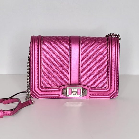 Rebecca Minkoff Handbags - REBECCA MINKOFF Small Crossbody Chevron Quilt Love Purse RARE Colour Hot Pink
